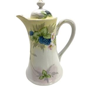 Antique Nippon Coffee Tea Pot 9" Hand Painted Violets Pink Flowers 1891-1921